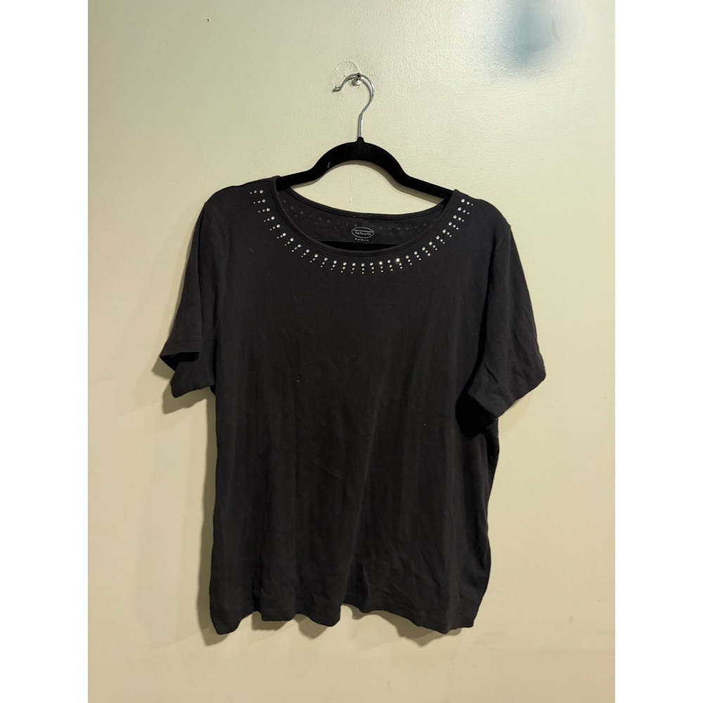 Talbots Woman Black Studded Scoop Neck Short Sleeve Cotton T-Shirt 1X